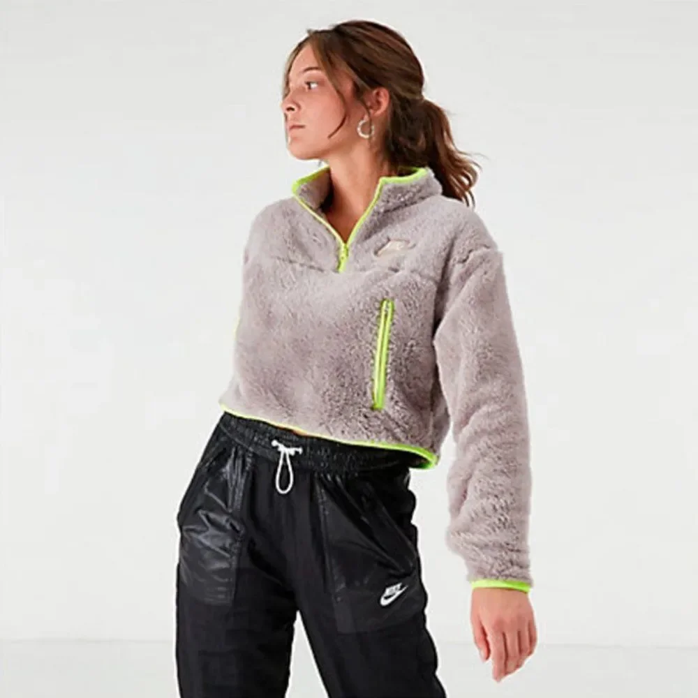 SOLD OUT Grey Nike 1/4 Zip Sherpa Fleece Crop Top - XL - Picture 2 of 7